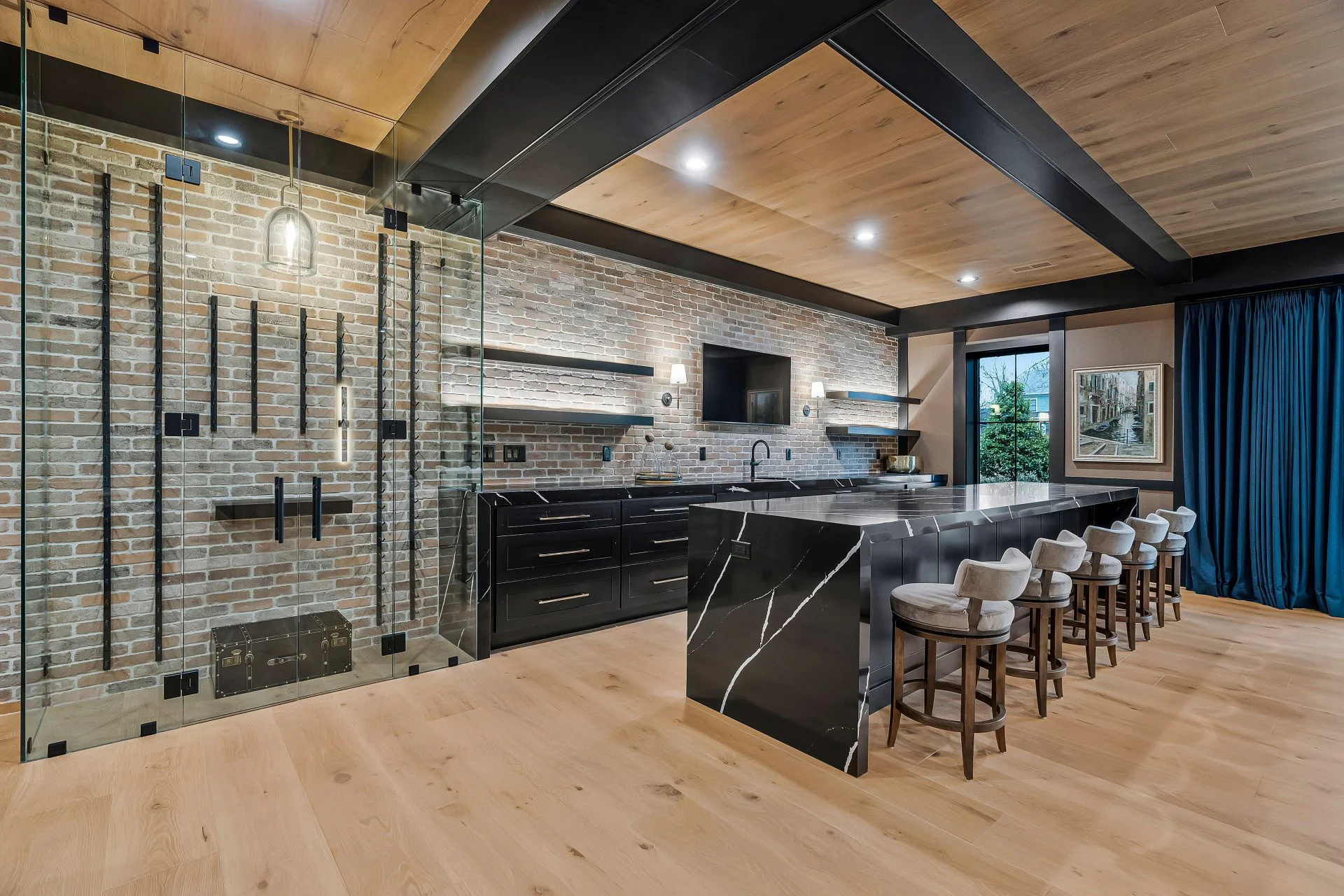 wine room doors in matte black with upgrade handle fisher vienna custom home